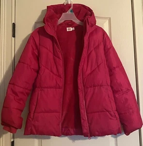 WONDER NATION Girls Zip Front Size XXL 18 Pink Fleece Lined Hooded Puffer Coat - Picture 1 of 5