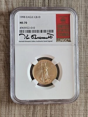 1998 $10 Gold Eagle Quarter Oz  NGC MS70 KEY DATE 1/4 Rare Coin - Image 1 of 3