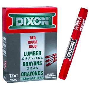 Dixon Lumber Crayons 52000, Red, Hex Shape, 4-1/2 x 1/2", Box 12  - Picture 1 of 2
