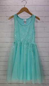 Justice Girls Sequin Sparkly Dress Size 14 Aqua Tulle Spring Summer Party - Picture 1 of 13