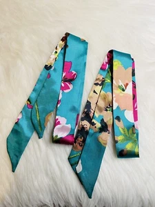 2 Satin Scarf Handbag Handle Protector Head Bandeau Wrist Wrap Tie Blue Teal - Picture 1 of 1