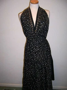 6yds SPARKLING DESIGNER FABRIC BLACK CHIFFON W SILVER SEQUINS CLIMBING VINES - Picture 1 of 12