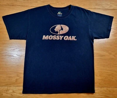 MOSSY OAK Brand Brown Company Logo on 100% Cotton Black T-Shirt Size Youth XL - Image 1 of 2