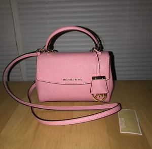 NWT $178 MICHAEL KORS AVA XS LEATHER CROSSBODY misty rose - Picture 1 of 7