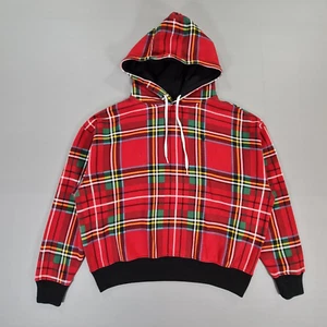 Polo Ralph Lauren Women Hoodie Red Small Tartan Plaid Drawstring Fleece Pullover - Picture 1 of 8