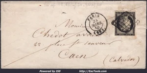 FRANCE CERES 20c N°3 SUR LETTRE GRILLE + CAD TYPE 15 PARIS DU 25/03/1850 - Picture 1 of 2