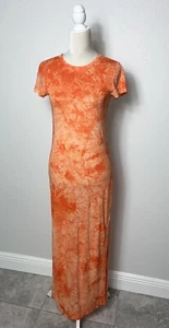 Michael Kors Maxikleid Leinen leichtes Kurzarm orange Batik y2k XS neu - Bild 1 von 16