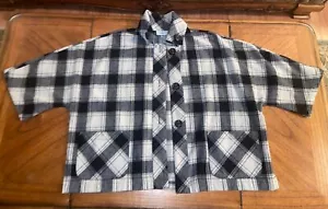 Coldwater Creek Plaid Swing Jacket Wool Blend Short Sleeve Size PM Black Gray - Picture 1 of 10