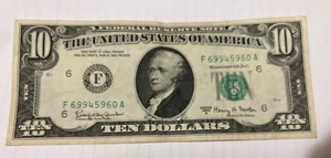 1963-A $10 Federal Reserve Note F6 District S# F 69945960 A - Picture 1 of 2