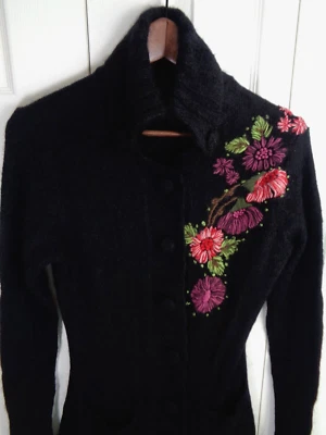 Cárdigan Suéter Peppe Peluso Lana Mohair Floral Bordado Mujeres M Hada Gótica Foto 1 de 4