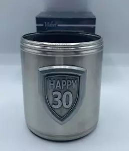 30th Thirtieth Birthday Stainless Steel Engravable Can Stubby Holder with Badge - Picture 1 of 1