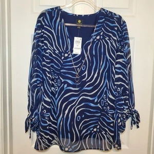 JM Collection marineblaue weiße Bluse neu mit Etikett Gr. 3X - Bild 1 von 8