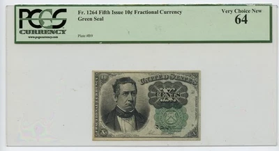 Fr. 1264 Fifth Issue 10c Fractional Currency-Green Seal- PCGS Very Choice New 64 - Image 1 of 2