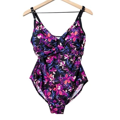 Calvin Klein Floral Print Pink Black One Piece Swimsuit Bathing Suit Size 16 - Image 1 of 4
