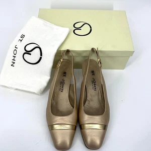Zapatos de tacón St. John Italia de cuero dorado talla 8 con caja y bolsa para el polvo - Imagen 1 de 10