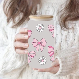 Cute UV DTF Cup Wraps For 16 oz Glass Water Bottle, K6Z7 Uvdtf Transfer G2J6 - Picture 1 of 19