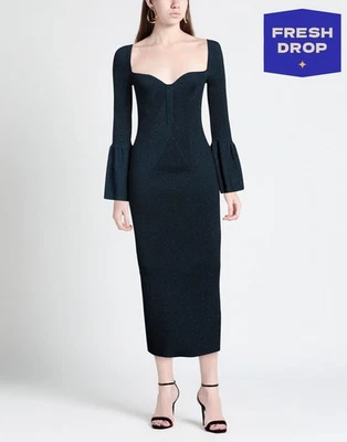 PVP €421 AUTORRETRATO Vestido Midi Talla M Azul Tejido Escote Corazón Foto 1 de 4