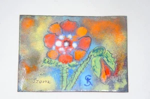 Emaille auf Kupfer orange Blume Kunstwerk signiert Szonk von Konstantyn Szonk-Rusych - Bild 1 von 3