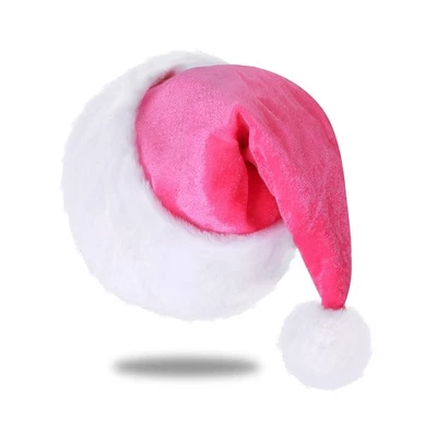 Sombrero de Papá Noel Rosa, Adultos, Unisex Terciopelo Cómodo, Extra Grueso Clásico Felpa Navidad Foto 1 de 4