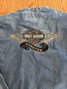 Harley Davidson FOREVER Embroidered Long Sleeve Button Denim Shirt Women’s Sz S - Picture 1 of 13