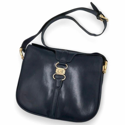 Borsa a tracolla CELINE C logo tracolla pelle nera x oro ferramenta autentica