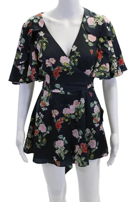 Macacão Keepsake Feminino Manga Curta Decote V Floral Azul Marinho Tamanho Pequeno - Imagem 1 de 4