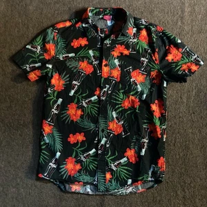Coca Cola Floral Button Up Shirt Small Collared Black Red RN0101531 Collector - Picture 1 of 5