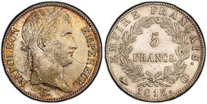 FRANCIA. Napoleone I 1813-Q/cr AR 5 franchi. PCGS MS63 Perpignan 37 mm. F.-307 - Foto 1 di 2