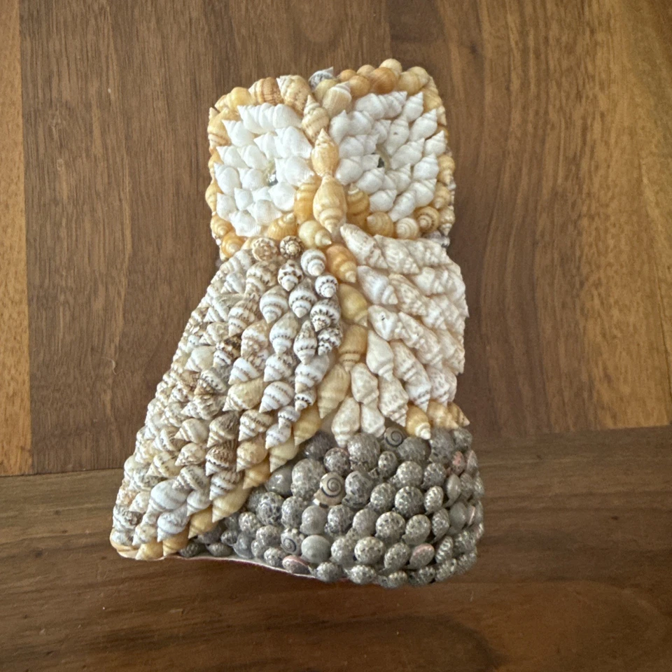  Vintage Sea Shell Owl Figurine Folk Art Bird Statue Beach Decor Miniature - Image 1 of 3