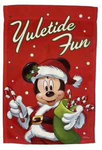 Disney Mickey Mouse Yuletide Fun Christmas Garden Flag 12" x 18" - Picture 1 of 2