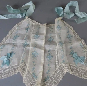 Antique c1920s HM Maid's APRON Sheer FLORAL Fabric FRENCH LACE Satin BOWS + Ties - Picture 1 of 5