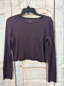 American Eagle Shirt Womans LARGE Crop Top Ribbed Form Fit Casual Layering - Picture 1 of 7