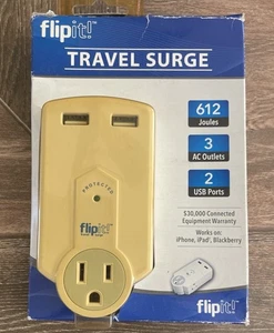 Flipit! Travel Surge Protector 3 AC Outlets & 2 USB Ports ————11 - Picture 1 of 3