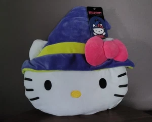 Hello Kitty Face Plush Sanrio 2025 Halloween Purple Hat w/Green Stripe Pink Bow - Picture 1 of 15