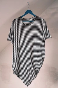 Dior Luxury Women's Black & White Ramie Striped Asymmetric Tunic Size M Italy - Picture 1 of 11