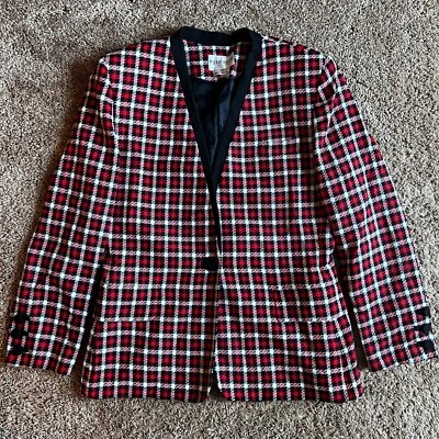 John Meyer Women's Suit Coat Size 12 Black Red White Plaid 1 Button Blazer - Image 1 of 4