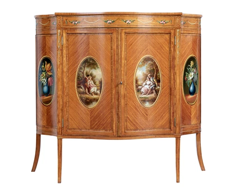 LATE 19TH CENTURY SHERATON REVIVAL SATINWOOD INLAID AND PAINTED CABINET Cover