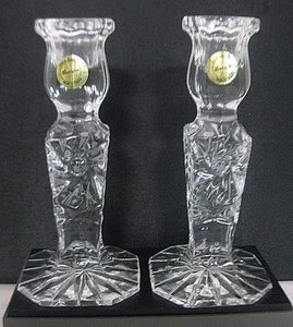 Lucyna 24 % Bleikristall Kerzenständer geätzt Stern Design 6" hoch Polen 2er Set  - Bild 1 von 8