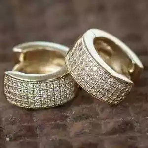 1.00 Ct Round Cut Moissanite Hoop Earrings for Men/Women 14k Yellow Gold Plated - Picture 1 of 2