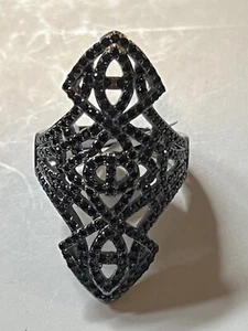 BBJ Designer signierter .925 Sterlingsilber, schwarzer Spinell Art Deco Cluster Ring Gr. 9 - Bild 1 von 8