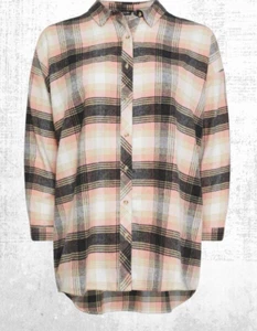 Ex Women’s Plus Size Brushed Cotton Check Your Shirt in Pink Mix - Picture 1 of 6