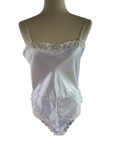 Body Lencería Vintage Prima Francés Encaje Blanco Sedoso Talla M Entrepierna a Presión - Imagen 1 de 15