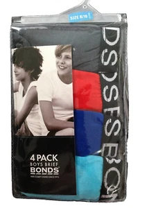 BNIP Boys Sz 8 to 10 Pack of 4 Bonds Brand 100% Cotton Classic Briefs Underpants - Picture 1 of 2