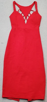 A'GACI Bodycon Dress Womens Small Red Rayon Stretch Sweetheart Neck Wide Strap - Image 1 of 4