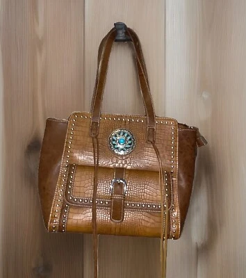 Bolso de mano grande Blazin Roxx marrón Western Charlotte Croc con tachuelas nuevo Foto 1 de 4