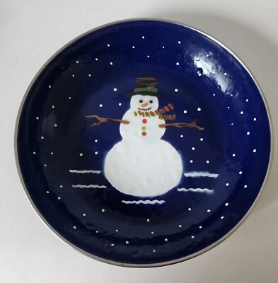  The Golden Rabbit II Snowman SERVING BOWL Denise S Harvey Design Enamelware - Image 1 of 4