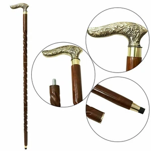 Vintage Antik Messing Stil Holz Viktorianisch Spirale Geschnitzt Gehstock Stock - Bild 1 von 3