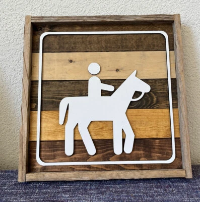 HORSE & RIDER Framed Rustic Wooden Art Wall Hanging, DUSTY SQUARE DESIGNS, NEW - Image 1 of 2