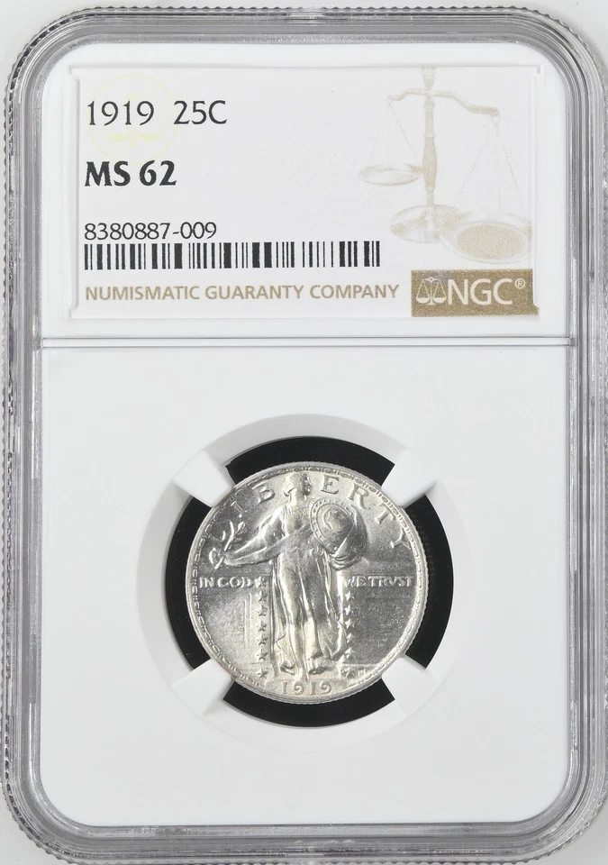1919 STANDING LIBERTY QUARTER ~ NGC MS62 BRIGHT FLASHY GEM SLIDER! - Image 1 of 4