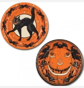 (4) Packs of 8=32 BEISTLE 9" PLATES VTG Halloween BLACK CATS & JACK-O-LANTERNS - Picture 1 of 4